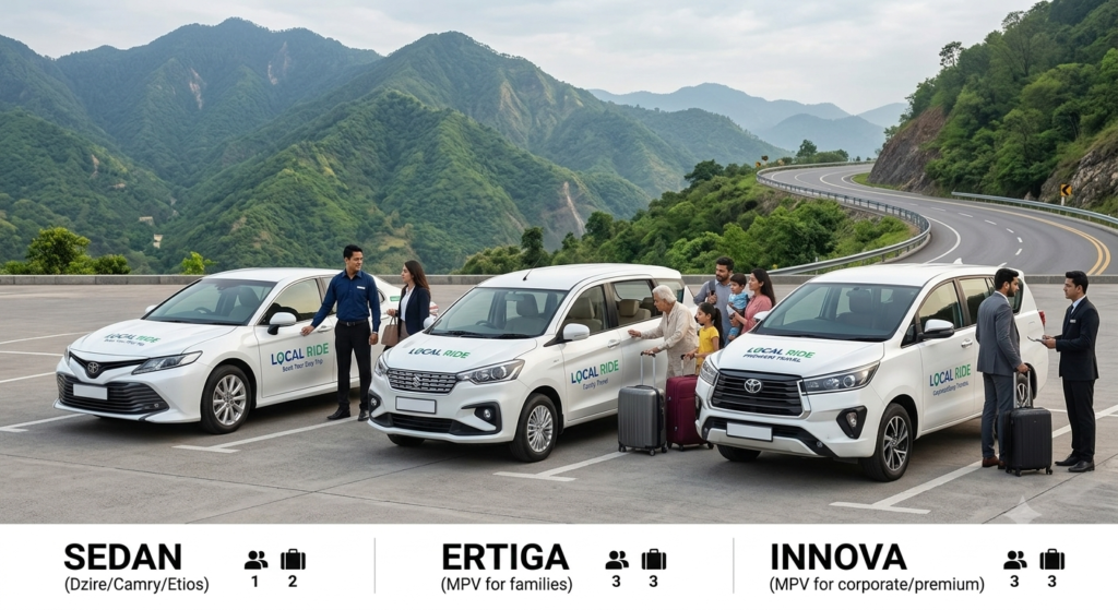 Sedan, a Maruti Ertiga, and a Toyota Innova